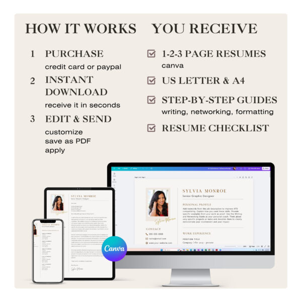 marketing resume template script worksheet brand kit canva template professional resume creative cv template brand design logo resume description - Image 4