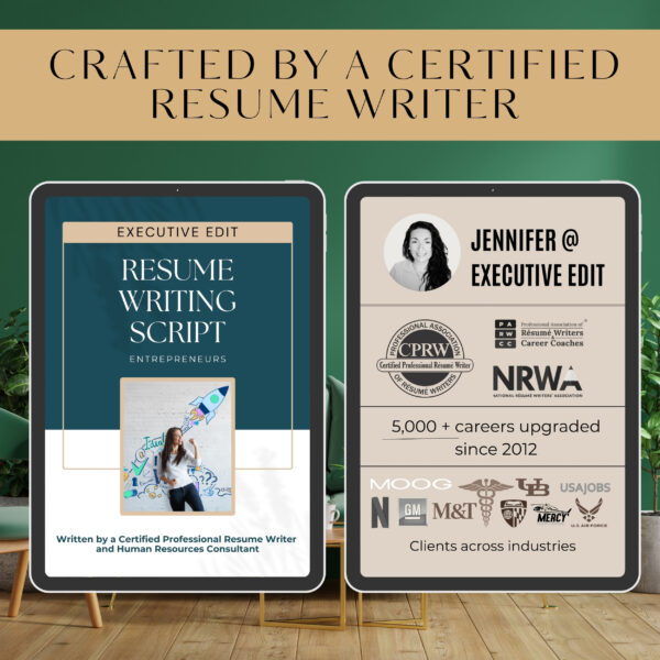 Entrepreneur Women coach template script writing service Business Owner Job Description words Startup Resume Wording Self Employed CV Sample - Image 4
