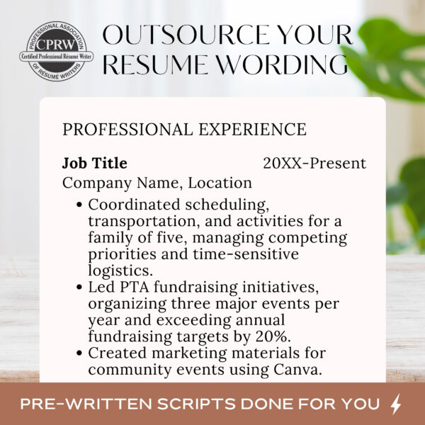 Back to Work planner script Resume template Stay at Home mom work description template script writing service professional resume career ad - Image 5