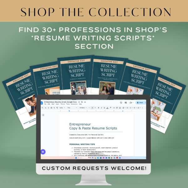 Entrepreneur Women coach template script writing service Business Owner Job Description words Startup Resume Wording Self Employed CV Sample - Image 7