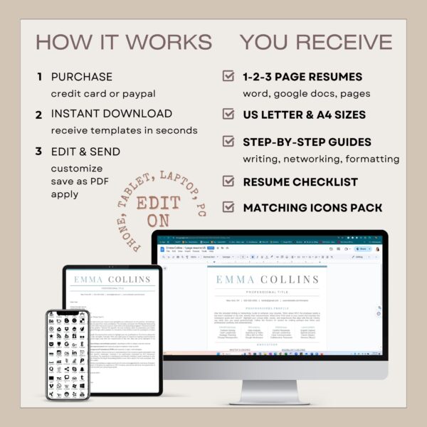 ATS Resume Template Customer Experience Word CV one column Google Docs Modern Resume template page resume writer Professional CV Template - Image 10