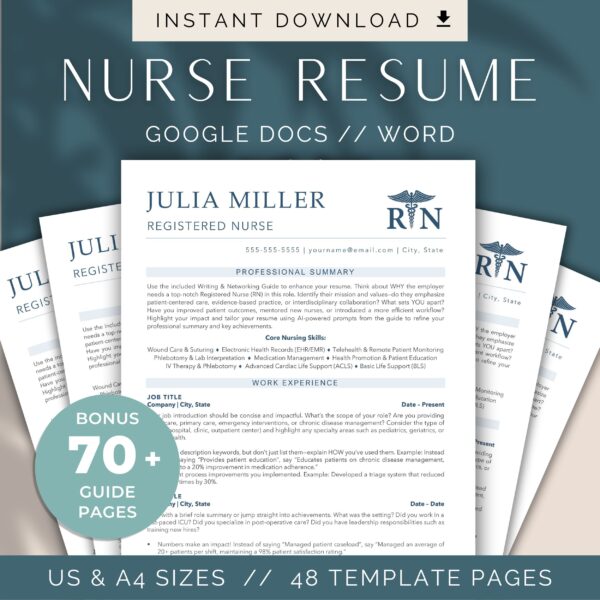 registered nurse resume template CVicu new grad nurse cv editable hospital template Google Docs BSN nurse injector resume paramedic job emt - Image 4