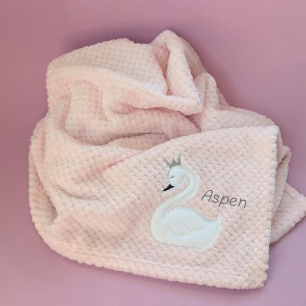 Swan Blanket customizable Baby Girl Gift Waffle blanket Name embroidered Unicorn Gift Baby Shower Soft Minky Blanket Custom Pink Nursery Dec - Image 3