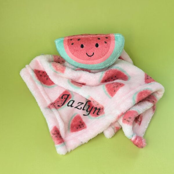 Embroidered watercolor fruit toy orange plushie lemon organic fruit basket watermelon blanket gender neutral gift lovey colorful stroller bl - Image 7
