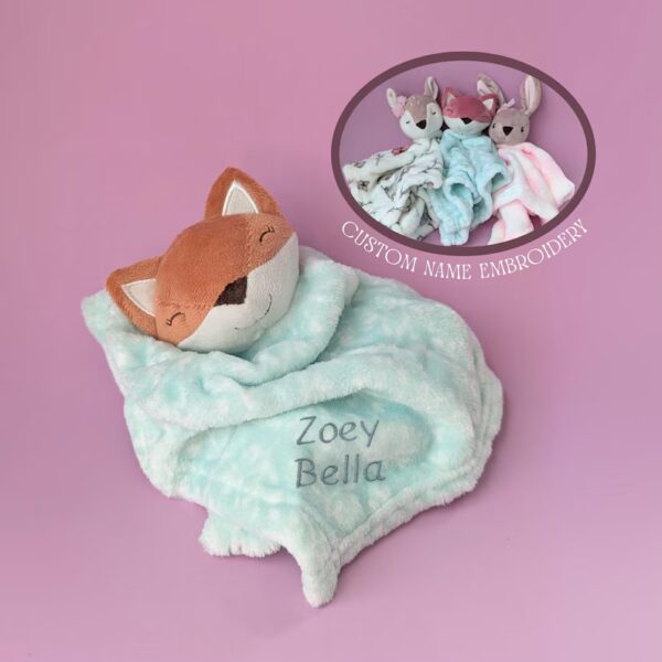 Forest animal baby girl gift plush fox toy soft rabbit lovey deer stuffed blanket personalized baby shower gift heirloom forest nursery deco