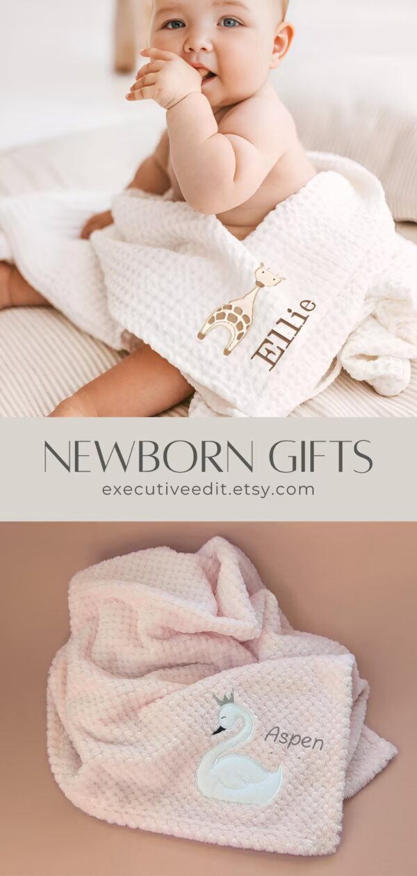Swan Blanket customizable Baby Girl Gift Waffle blanket Name embroidered Unicorn Gift Baby Shower Soft Minky Blanket Custom Pink Nursery Dec - Image 10